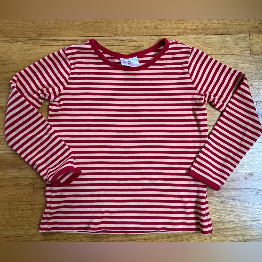 Hanna Andersson Long Sleeve Striped Shirt - Kids' Size 6 Red Pink Pima Cotton